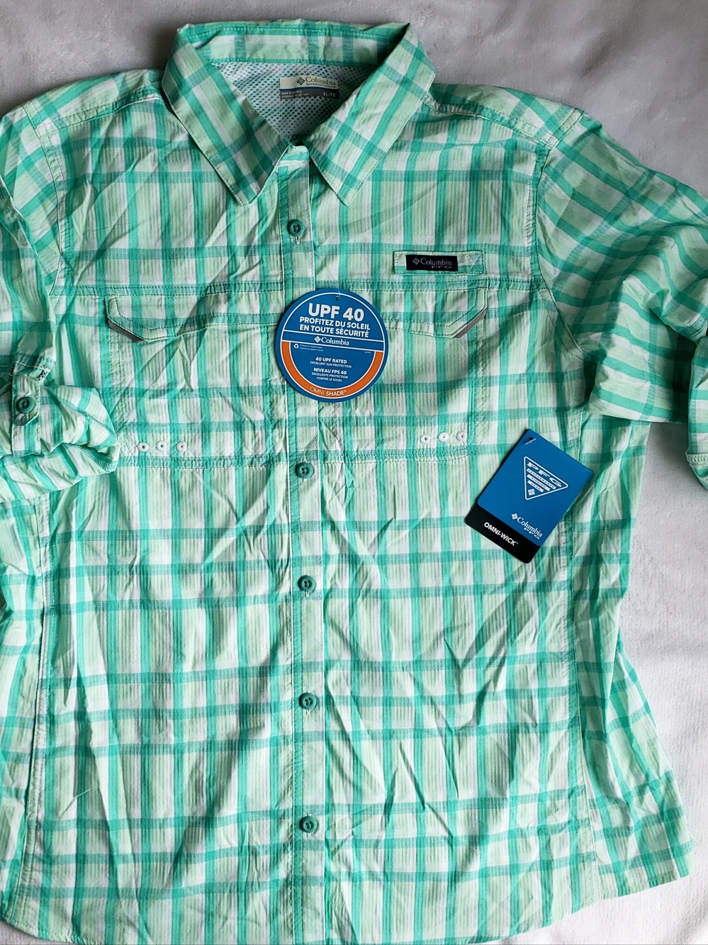 Columbia Women’s Mint Green Plaid Short-Sleeve Button-Up Shirt